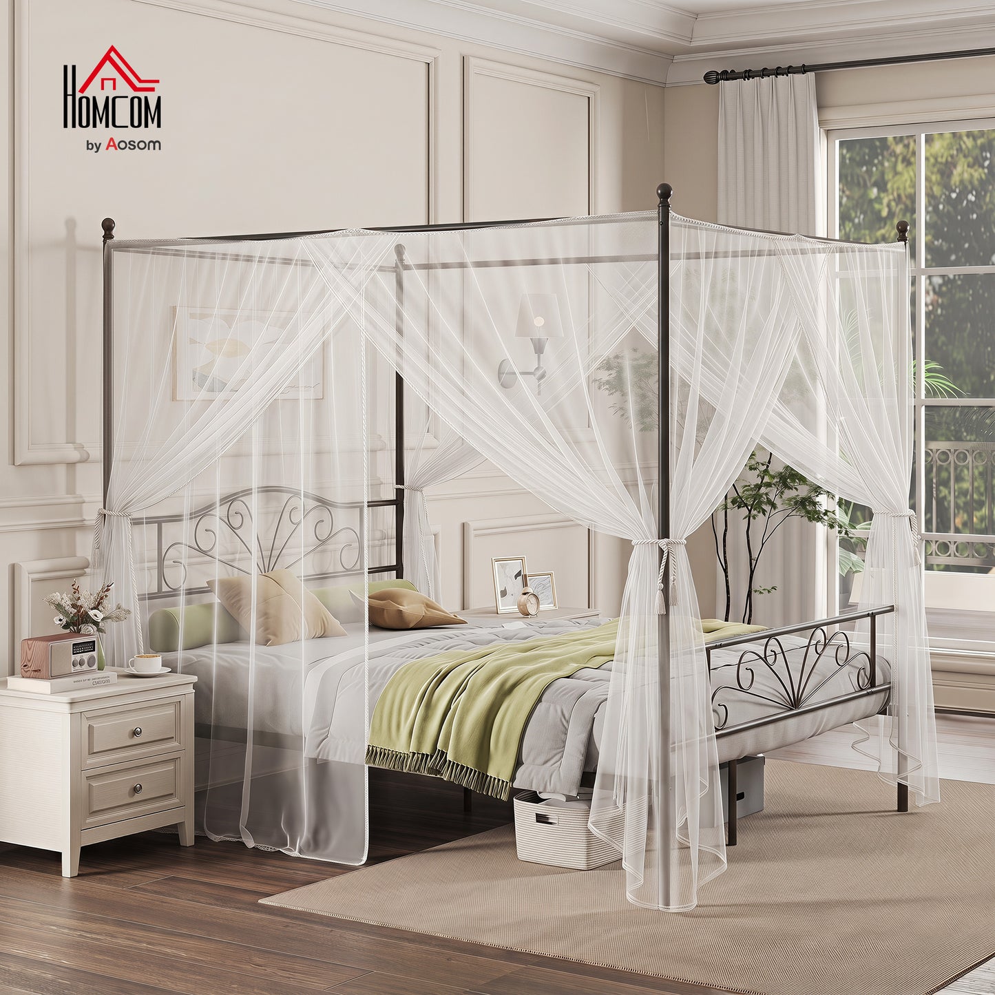 Canopy Bed Frame King Size, Metal Platform Bed Frame, Black