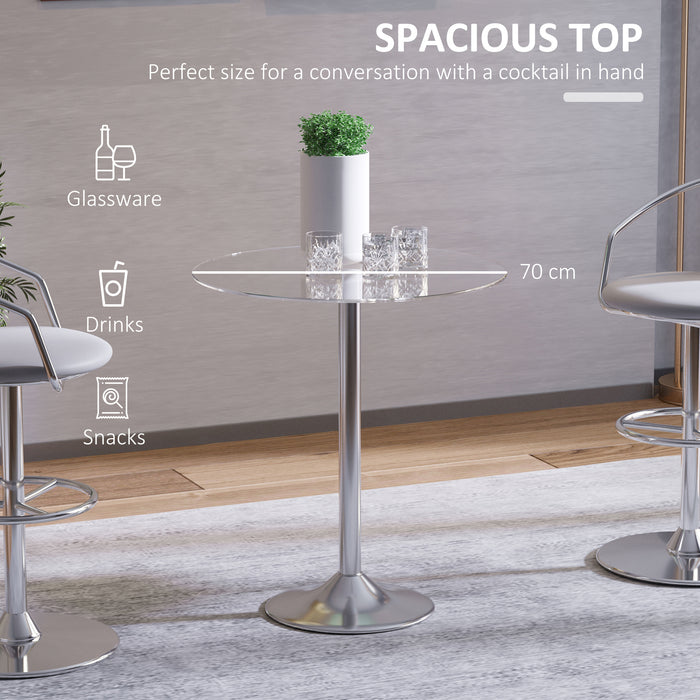 Round Dining Table, Modern Dining Room Table with Tempered Glass Top, Steel Base, Space Saving Small Bar Table