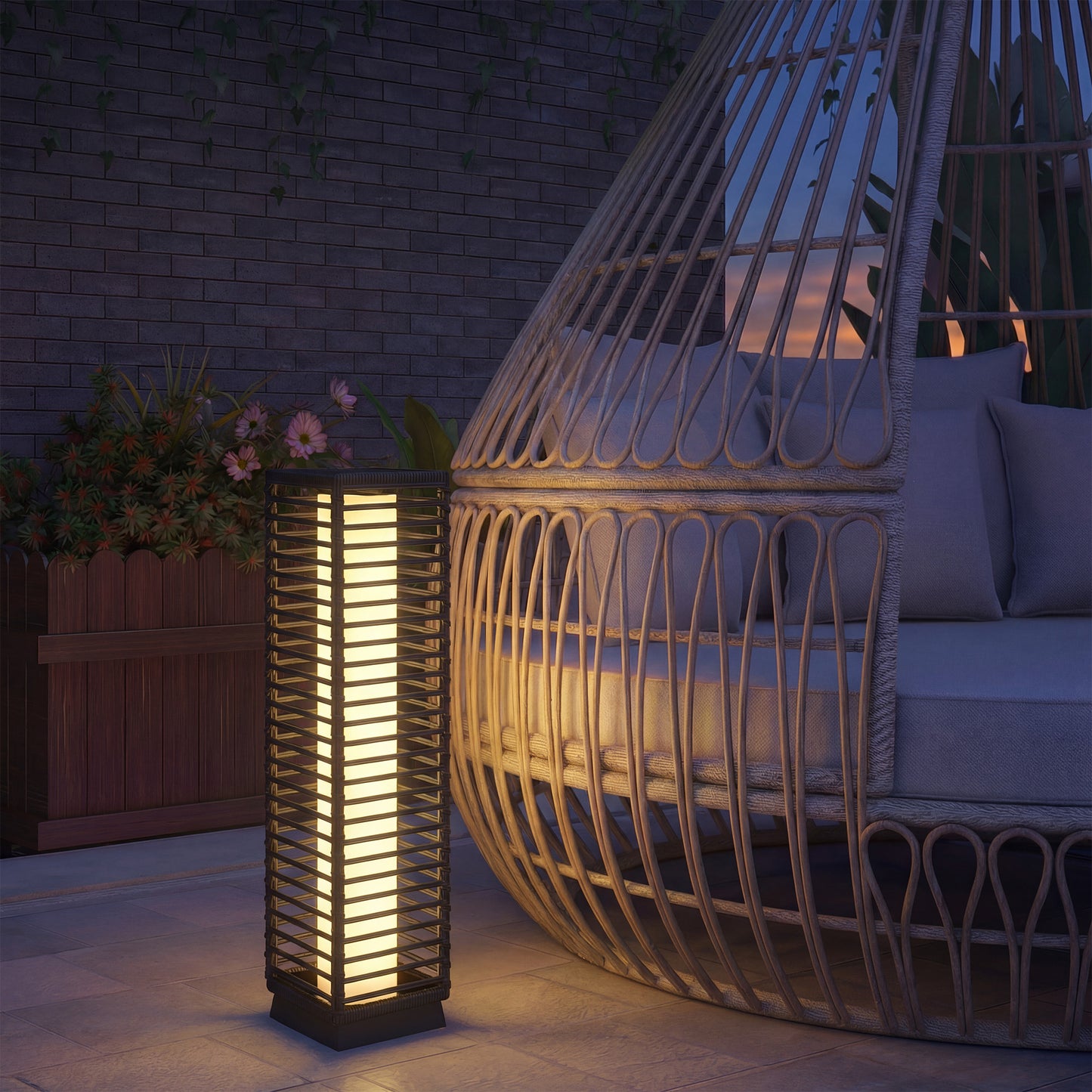 Garden Rattan Lamp, 68 cm Solar Rattan Floor Lamp with Auto On/Off