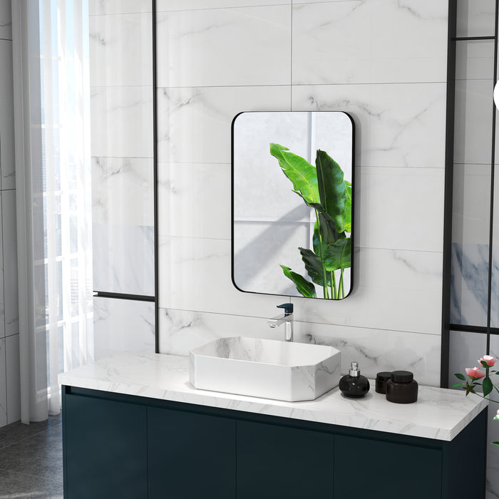 Rectangle Mirror, Wall Mirror with Steel Frame for Bathroom, Black