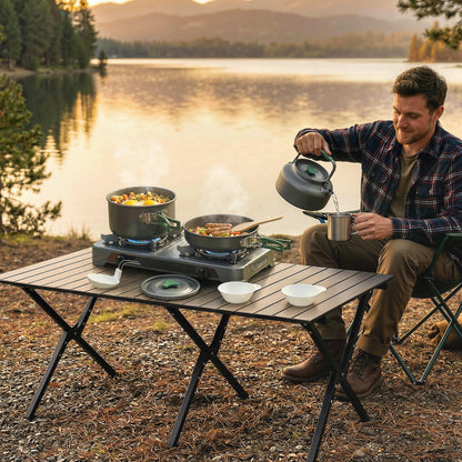 Camping Cookware Set for 2-3 People, Camping Cooking Kit, Grey
