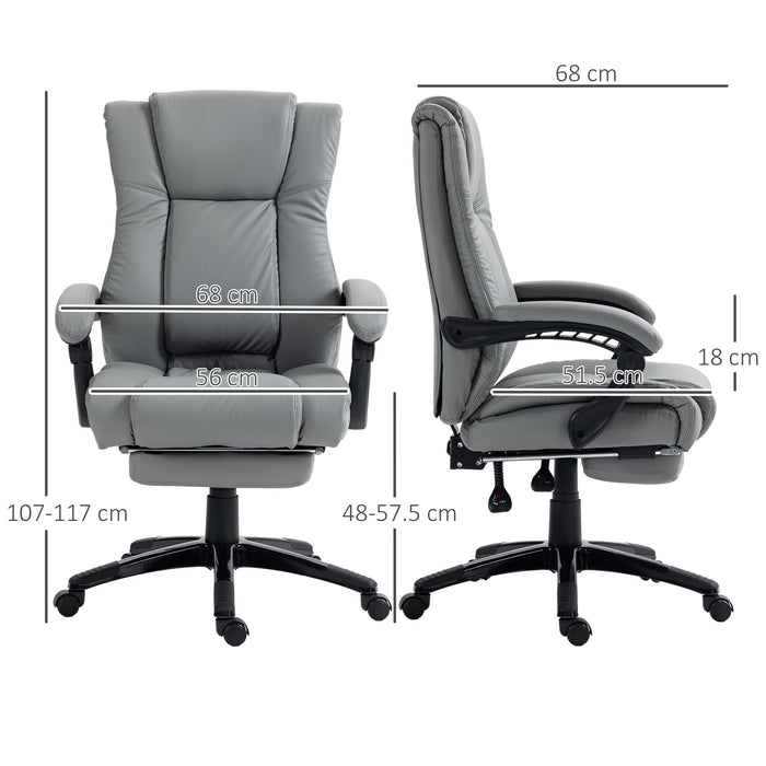 PU Leather Office Chair, Swivel Computer Chair with Footrest, Wheels, Adjustable Height, Grey