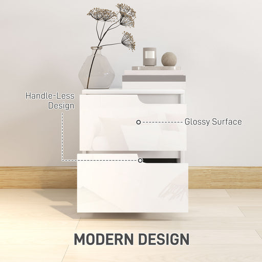 Modern Bedside Table with 2 Drawers for Bedroom, Living Room, White