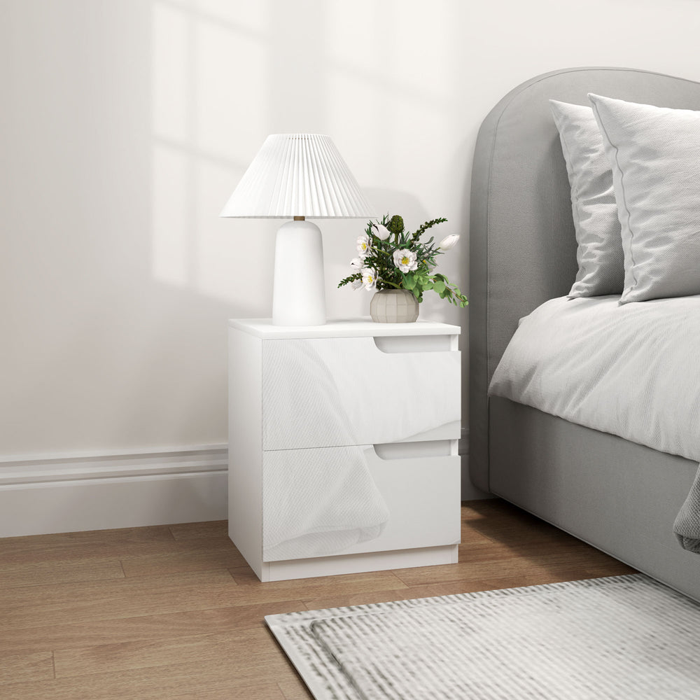 Modern Bedside Table with 2 Drawers for Bedroom, Living Room, White