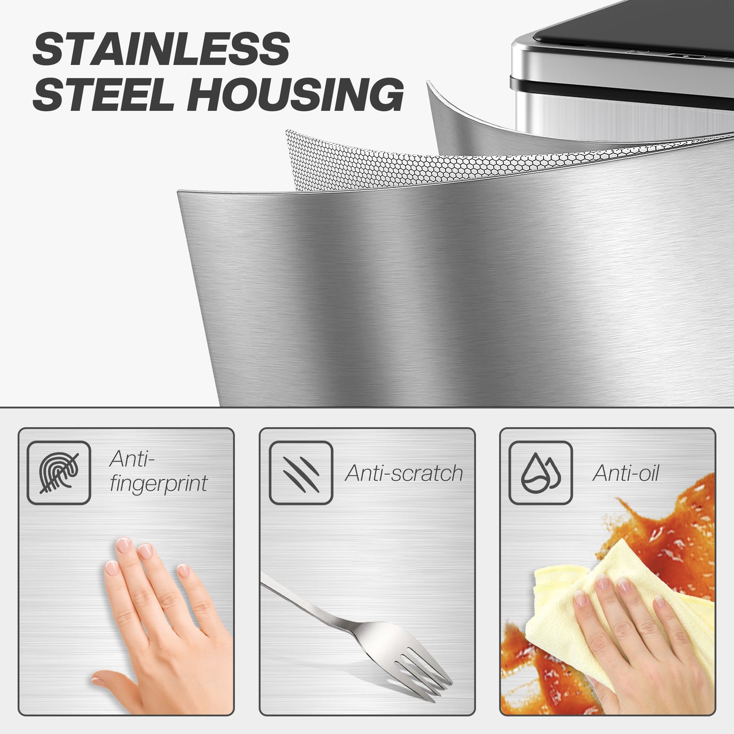 Kitchen Bin with Fast Motion Sensor, 50L Stainless Steel Sensor Bin