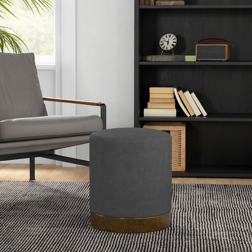 Modern Round Footstool, Fabric Upholstered Foot Rest, Charcoal Grey