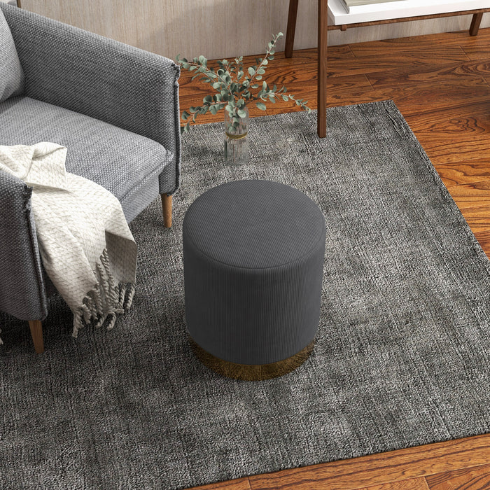 Modern Round Footstool, Fabric Upholstered Foot Rest, Charcoal Grey