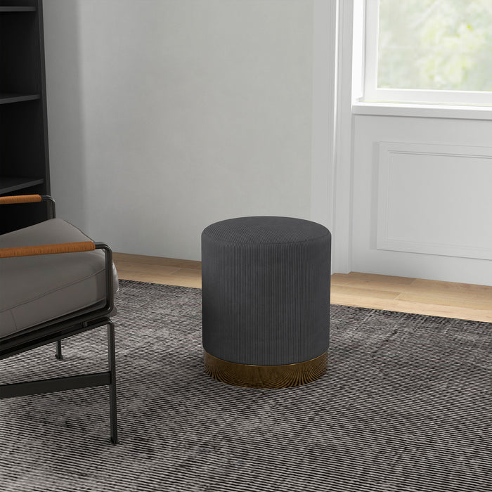 Modern Round Footstool, Fabric Upholstered Foot Rest, Charcoal Grey