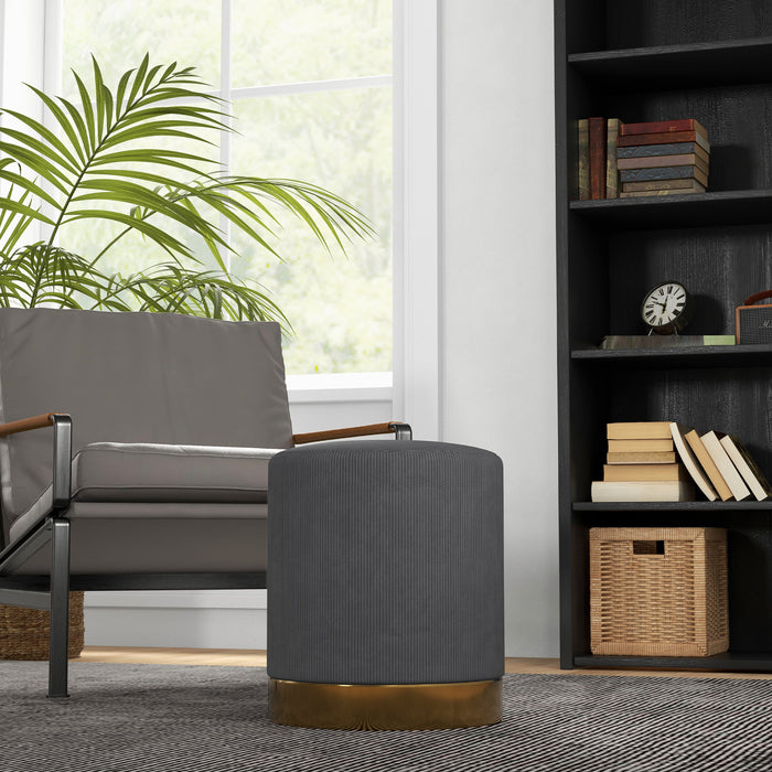 Modern Round Footstool, Fabric Upholstered Foot Rest, Charcoal Grey