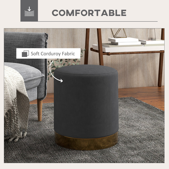 Modern Round Footstool, Fabric Upholstered Foot Rest, Charcoal Grey