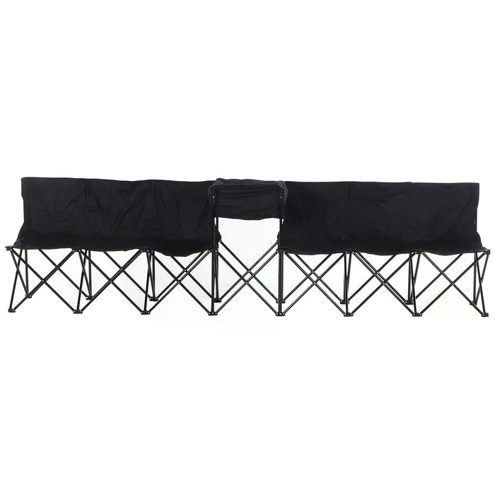 6-Seater Folding Steel Camping Bench w/ Cooler Bag Black