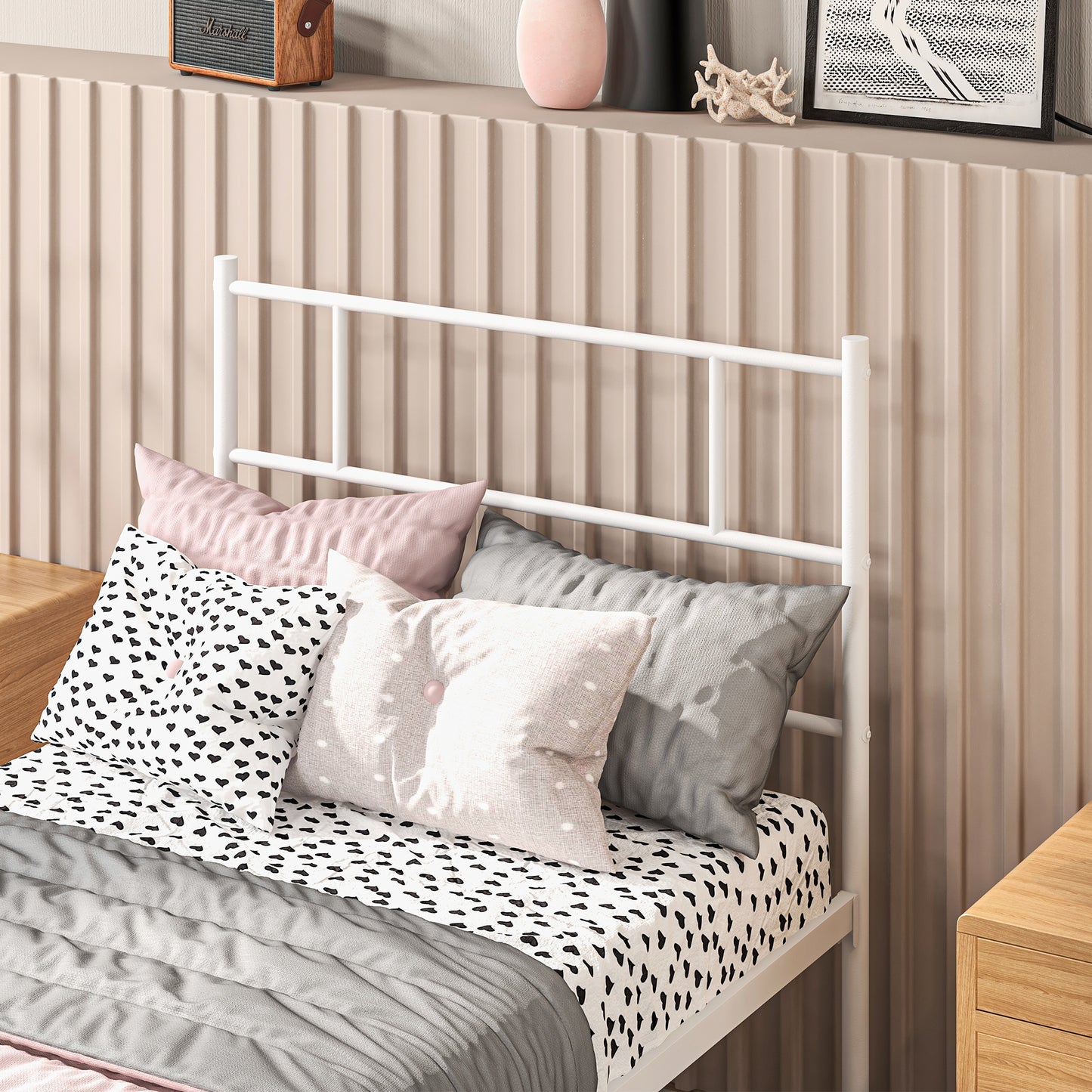 Single Bed Frame, Metal Bed Base with Headboard and Footboard, Metal Slat Support and 31cm Underbed Storage Space