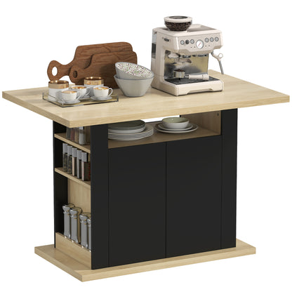 Kitchen Island with Storage Cabinet and Spice Rack, Black & Natural