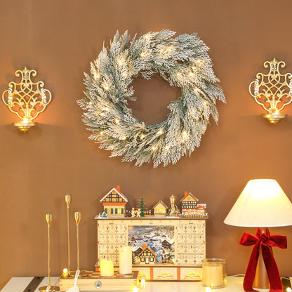 60 cm Prelit Christmas Wreath, Flocked Front Door Wreath with Timer