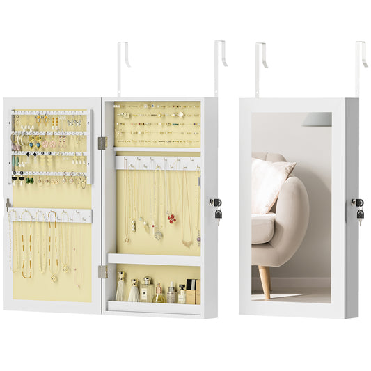 Jewelry Cabinet, Wall-Mounted Jewelry Storage Cabinet with Mirror, White