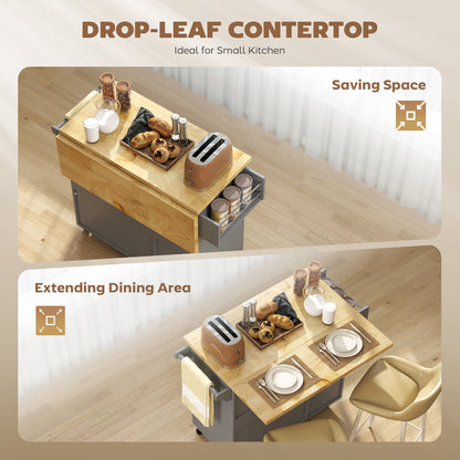 Rolling Kitchen Island, Kitchen Storage Trolley w/ Drop Leaf, Drawers