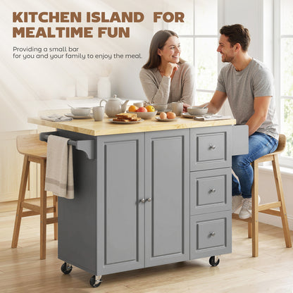 Rolling Kitchen Island, Kitchen Storage Trolley w/ Drop Leaf, Drawers