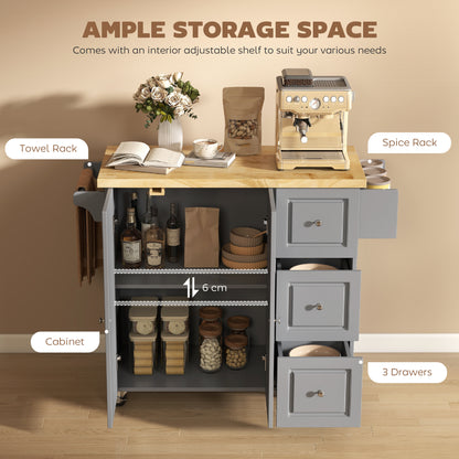 Rolling Kitchen Island, Kitchen Storage Trolley w/ Drop Leaf, Drawers