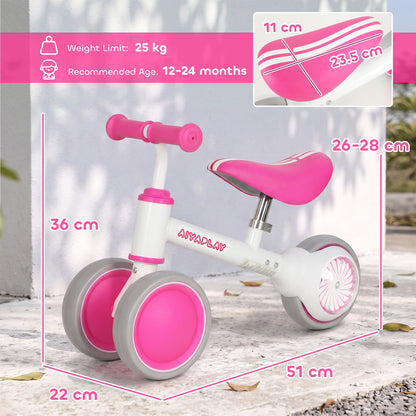 Balance Bike with 135° Steering Limit for Toddlers 1-2 Years, Pink