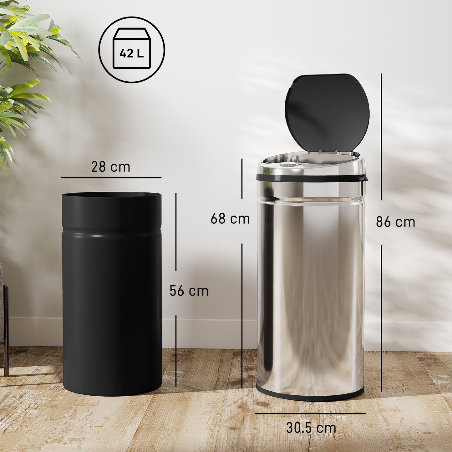 42L Sensor Bin, Stainless Steel Kitchen Bin with Automatic Close