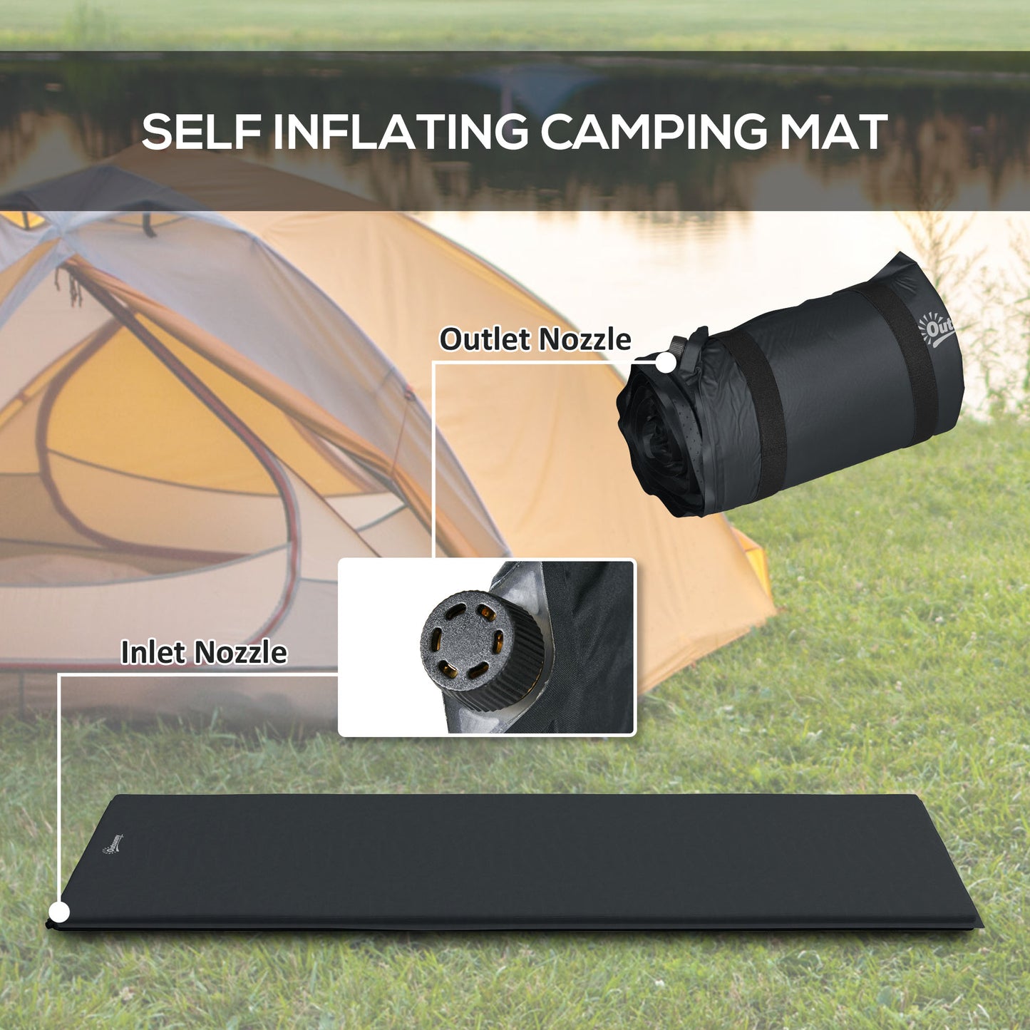 Self-Inflating Single Sleeping Pad Air Bed with Carry Bag, Grey