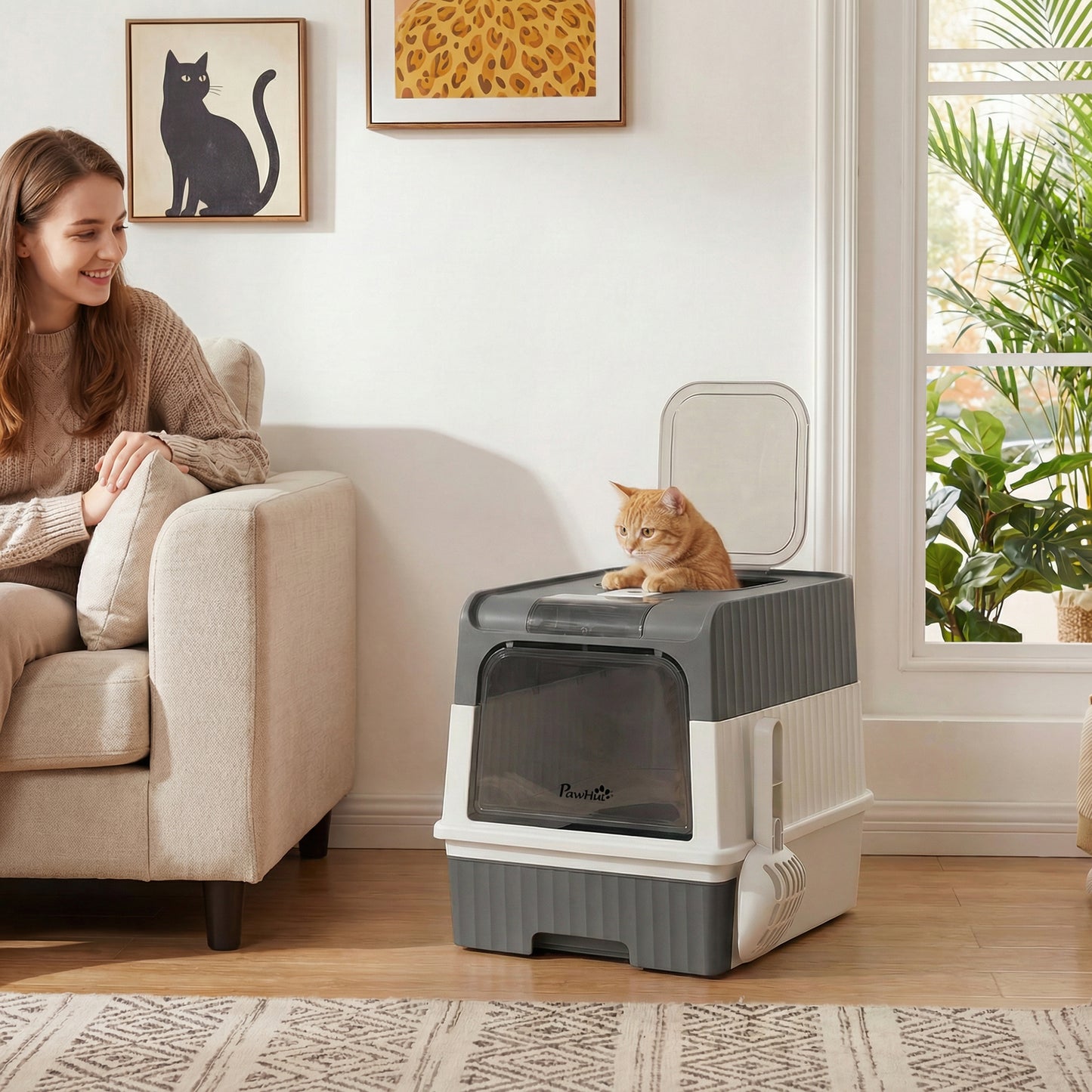 Cat litter Box, Enclosed Cat Litter Box w/ Lid, Pull-Out Drawer Tray