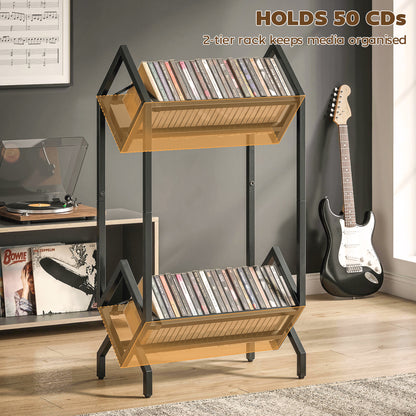 50 CD Storage Rack, 2-Tier Metal Display Rack for CDs, DVDs, Black