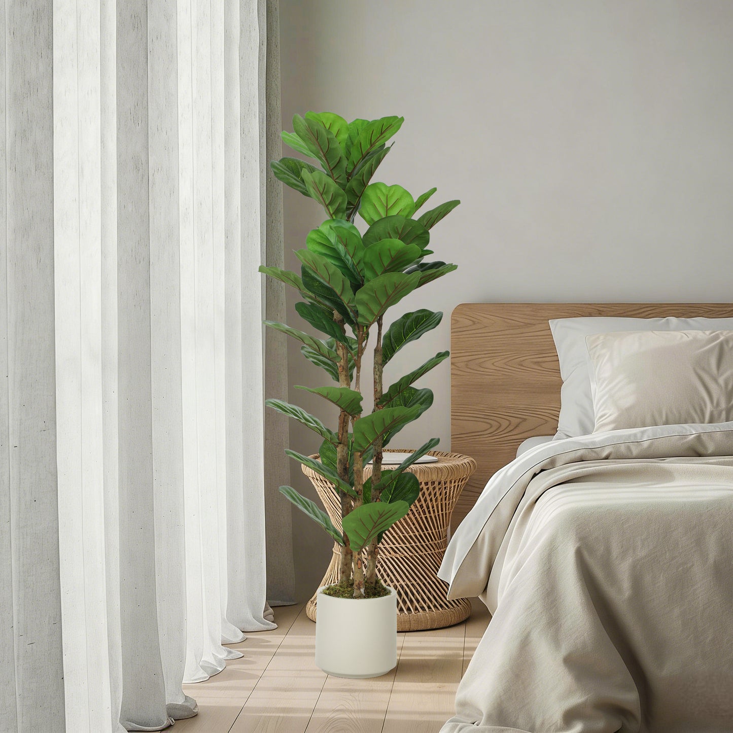 120cm Artificial Fiddle Leaf Fig Tree with Solid Wood Trunks, Decorative Artificial Plant with 71 Leaves in Pot for Indoor Living Room Office Home Decor, Green