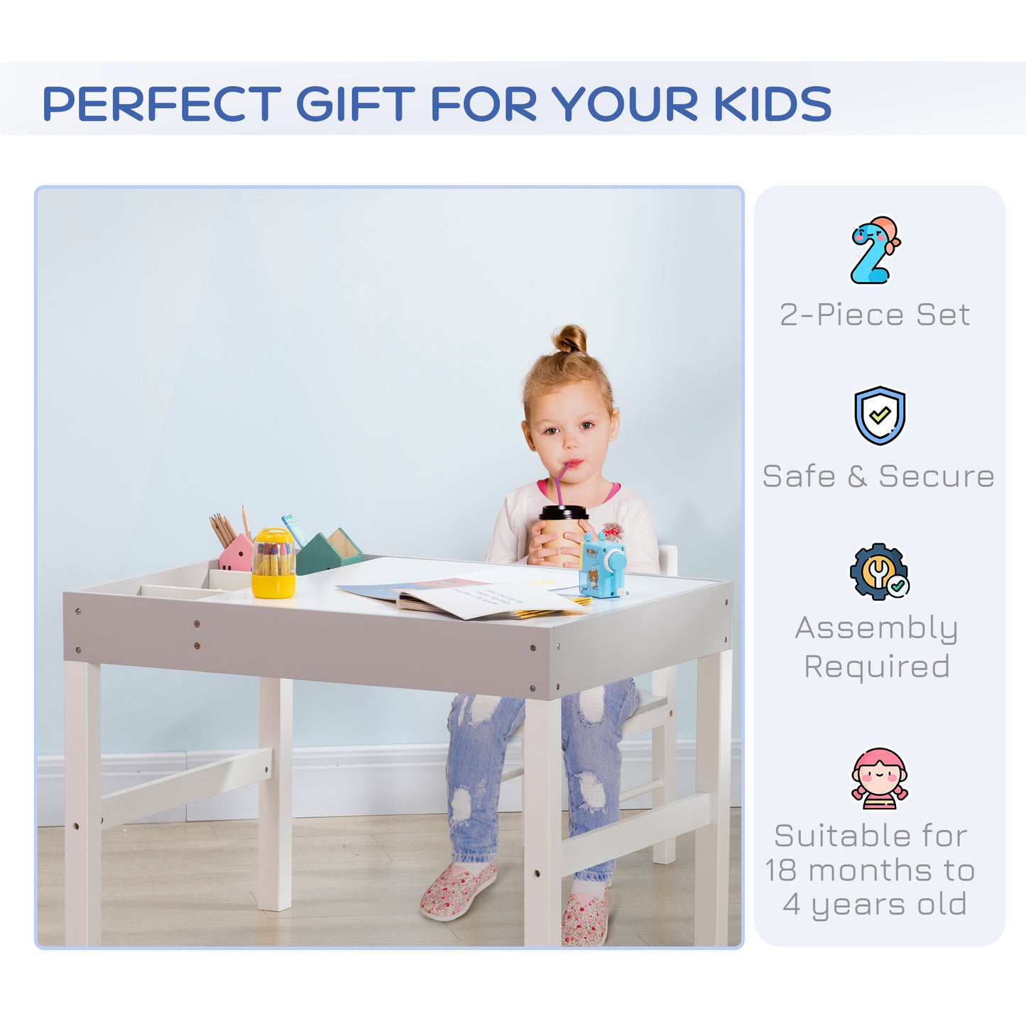 kids Table and Chair Set 2 in 1 Activity Play Table for Bricks w/Storage