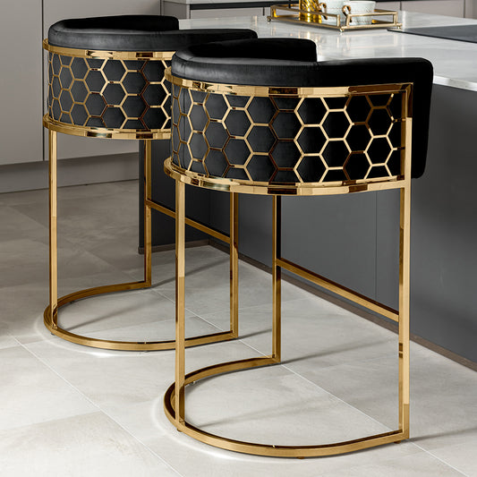 Alveare Counter Stool Brass – Black Faux Leather
