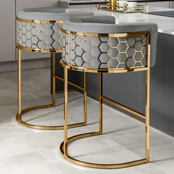 Alveare Counter Stool Brass - Dove Grey