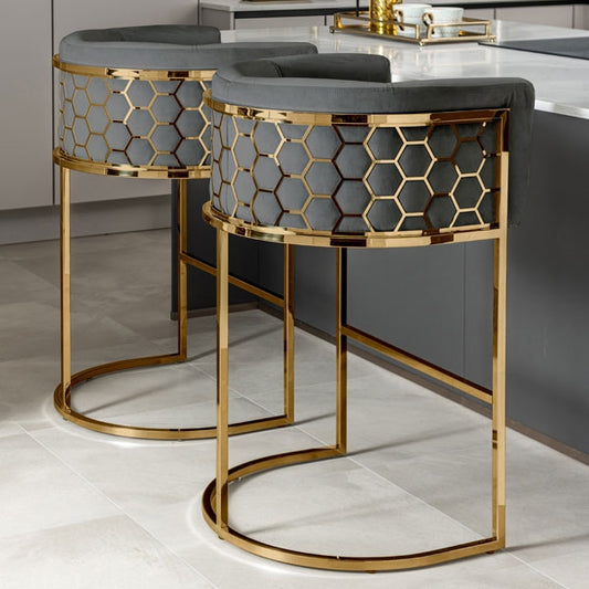 Alveare Counter Stool Brass - Smoke