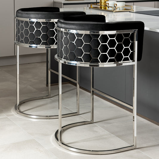 Alveare Counter Stool Silver – Black Faux Leather