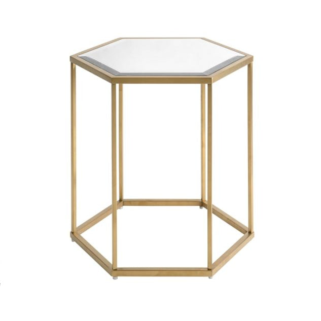 Alveare Hexagonal Mirrored Side Table with Brass-Finish Frame - Brass