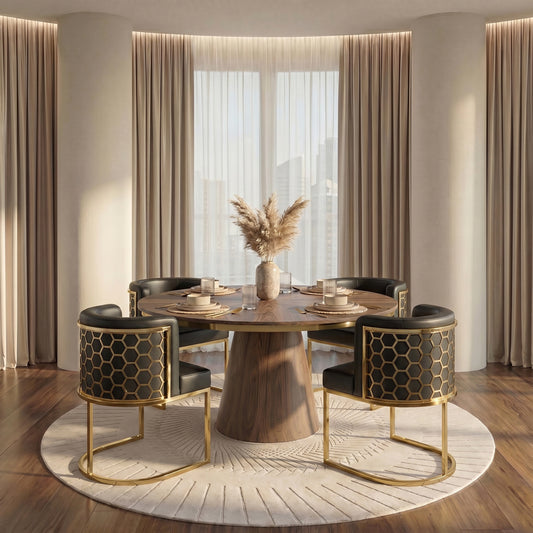 Alveare Dining Chair Brass – Black Faux Leather