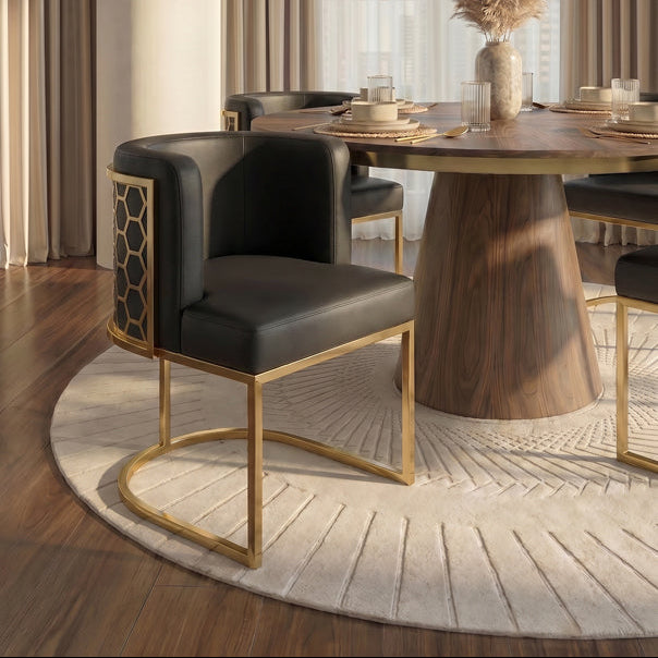 Alveare Dining Chair Brass – Black Faux Leather