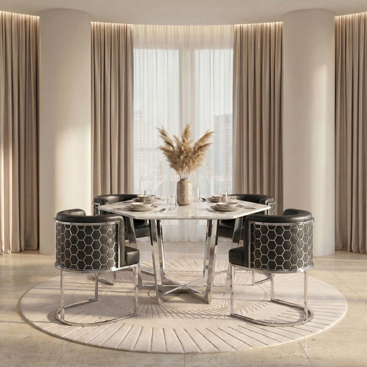 Alveare Dining Chair Silver – Black Faux Leather