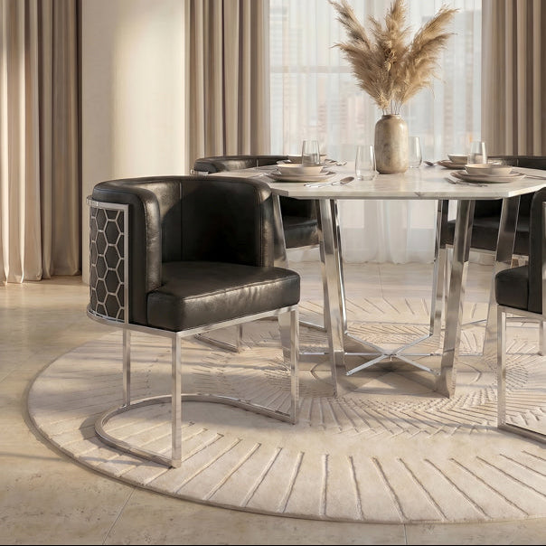Alveare Dining Chair Silver – Black Faux Leather
