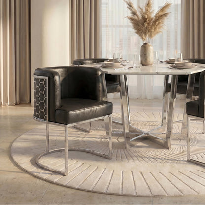 Alveare Dining Chair Silver – Black Faux Leather
