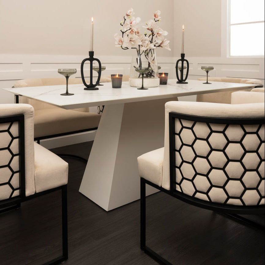 Loretta Table and 6 Alveare Black Chairs - Chalk