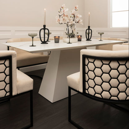 Loretta Table and 6 Alveare Black Chairs - Chalk