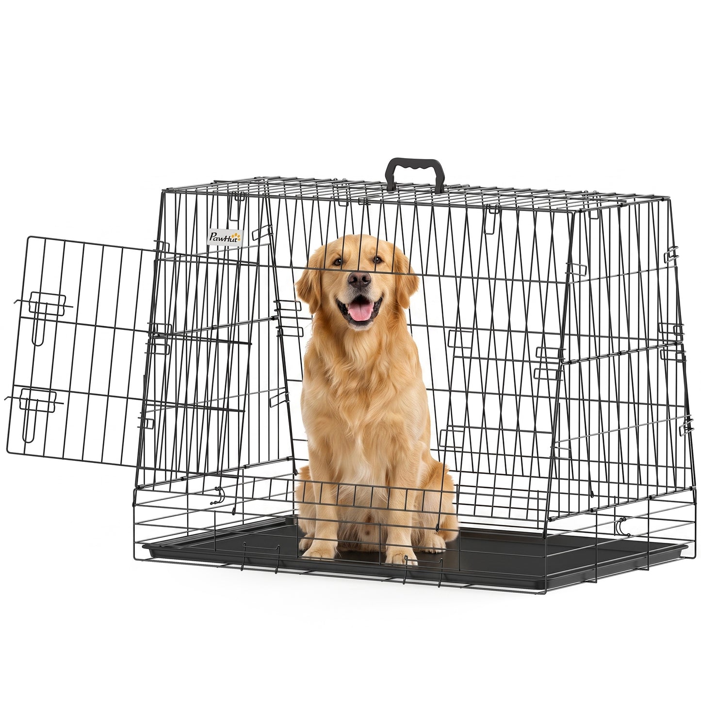 Car Dog Crate 35", Collapsible Slanted Travel Dog Cage with Tray