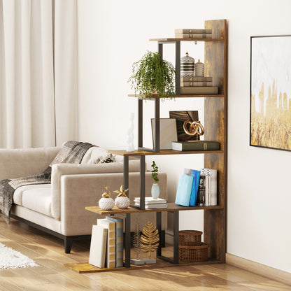 5-Tier Ladder Shelf Display Plant Stand Home Ladder Rustic Brown
