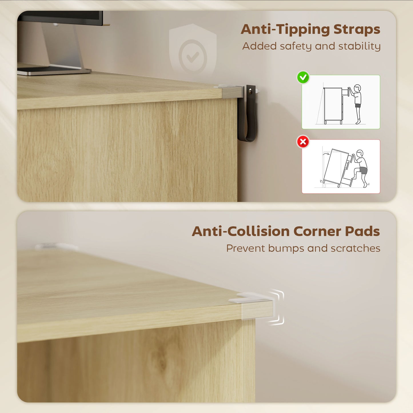 Computer Desk with Lockable File Drawers, Oak Wood Effect