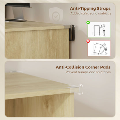 Computer Desk with Lockable File Drawers, Oak Wood Effect