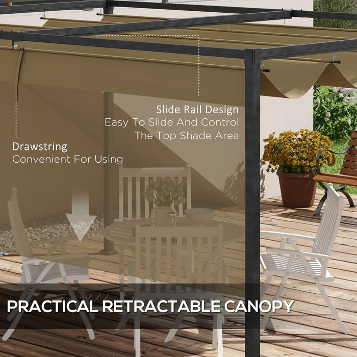 3x2m Metal Pergola with Retractable Roof, Garden Gazebo Canopy Shelter for Outdoor, Patio, Khaki