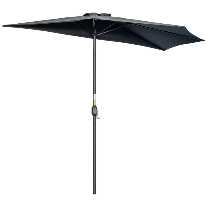 3(m) Half Parasol Semi Round Umbrella Patio Metal Frame Crank Handle for Balcony-- NO BASE INCLUDED, Black