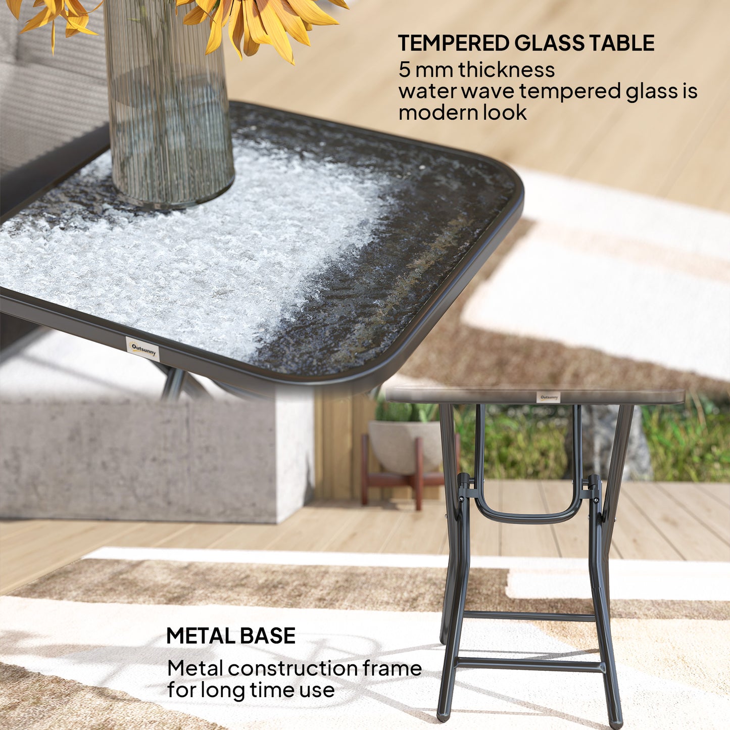 Folding Garden Table Square Foldable Table with Safety Buckle Black