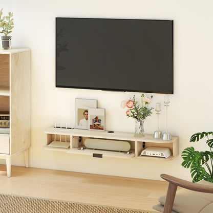 120 cm Floating TV Unit with Flip Drawer and Shelves, Natural