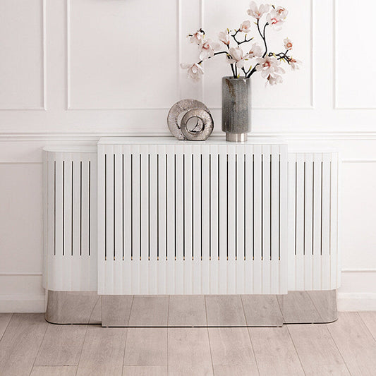 Anastasia Adjustable White Glass Radiator Cover - Silver